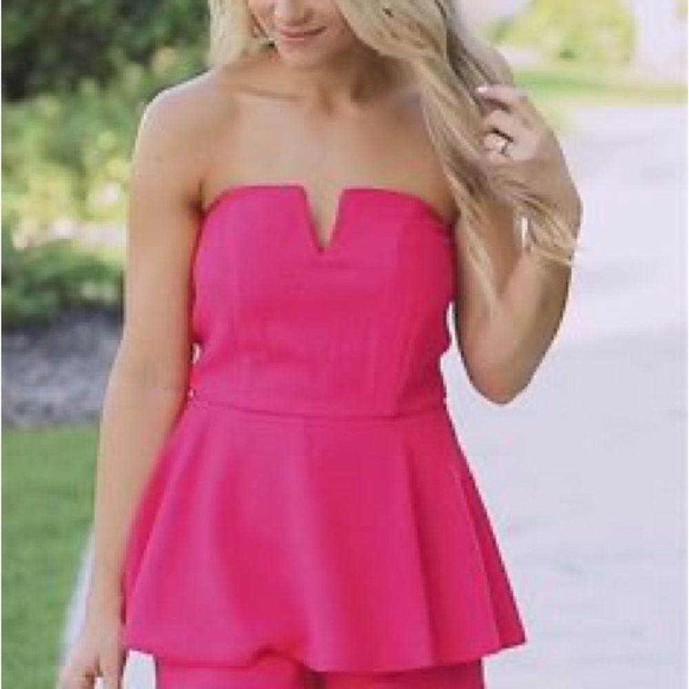 Vibrant Pink Strapless Peplum Romper
